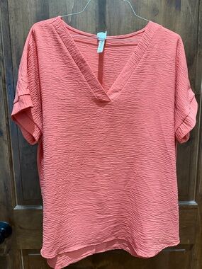 Casual V-Neck Blouse in Coral